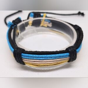 Men's Bracelet Leather Layered‎ Black New f35